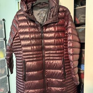 Calvin Klein Women's Metallic Maroon Puffer Coat